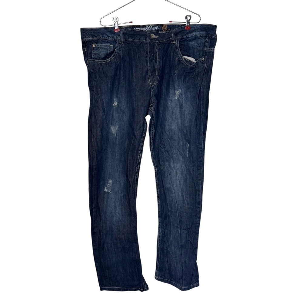 Miskeen Men's Jeans Vintage Y2K Streetwear Distressed Straight Leg Mid-Rise Blue